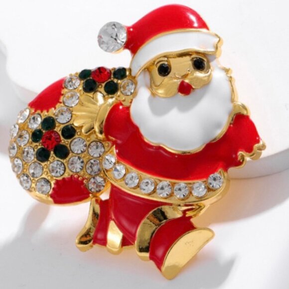 Santa Claus Rhinestone Brooch Holiday Brooch Pin Christmas Brooch Gift - Picture 1 of 5